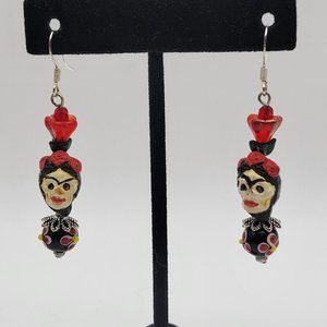 Frida Kahlo Earrings, Day of the Dead Earrings, Santa Muerte Skull Earrings